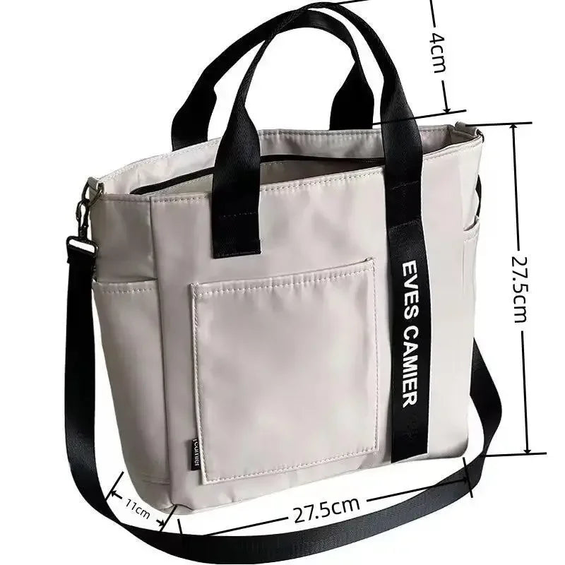 Fashion Nylon Tote Handbag with Zipper and Multiple Pockets