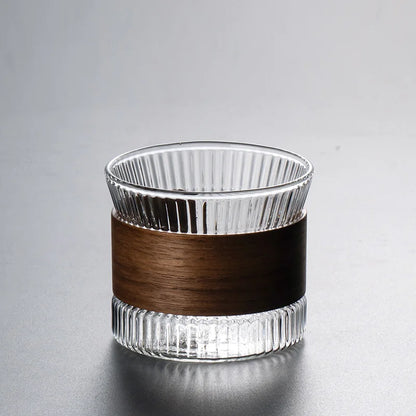 Transparent Glass Mug with Wooden Sleeve Stylish Coffee and Tea Cup