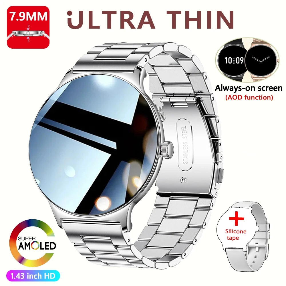Fashion Slim Smartwatch for Women with Bluetooth 5.3, AMOLED Screen and Advanced Fitness Monitoring