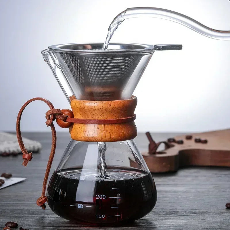 600ml Hand Glass Coffee Kettle with Stainless Steel Drip Filter