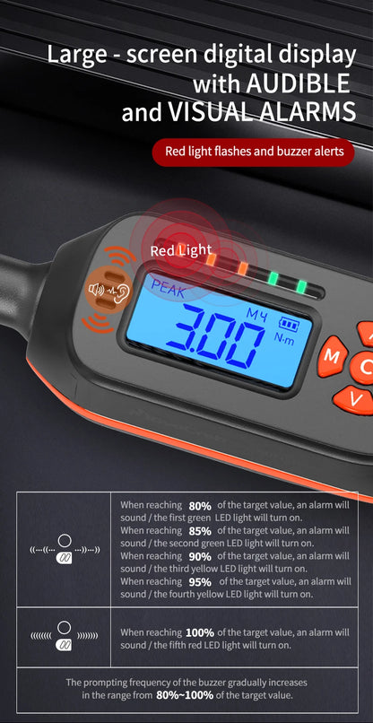 High Precision Digital Torque Wrench 1–340Nm for Automotive and Bike Repair Preset, LED, and Audible Alerts