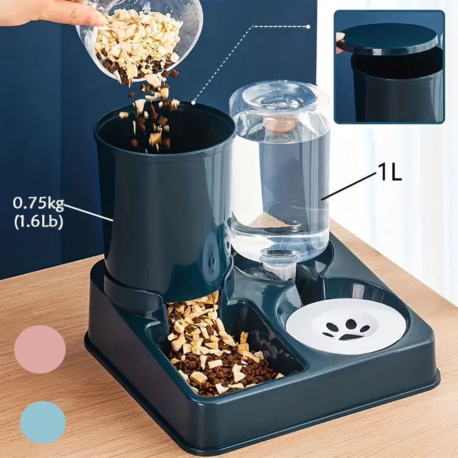 2-in-1 Tilted Pet Feeder Automatic Food and Water Station for Cats