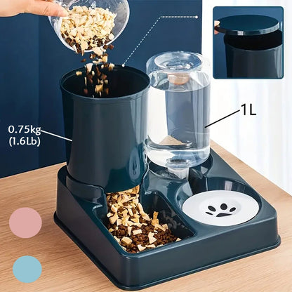 2-in-1 Tilted Pet Feeder Automatic Food and Water Station for Cats