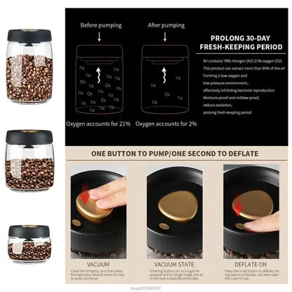 Vacuum Sealed Coffee Bean Storage Jar Airtight Glass Food Container