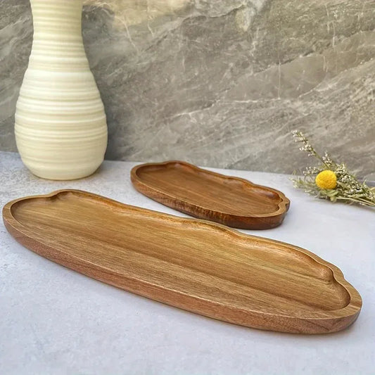 Japanese-Style Wooden Serving Tray for Snacks, Desserts and Coffee