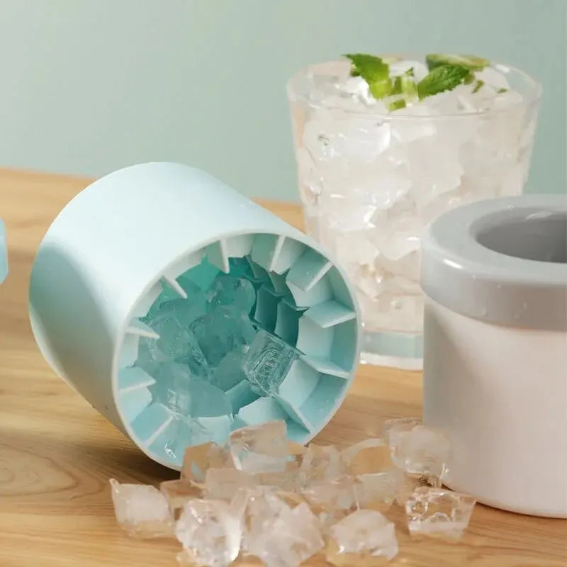 Silicone Round Ice Cube Mold with Compact Ice Bucket for Home and Bar Use