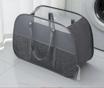 Foldable Mesh Laundry Basket with Pop-Up Design and Side Pockets