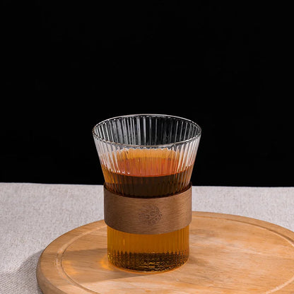 Transparent Glass Mug with Wooden Sleeve Stylish Coffee and Tea Cup