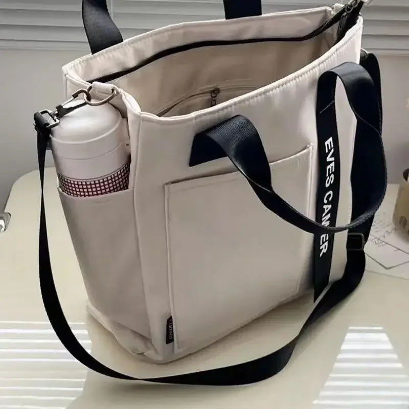 Fashion Nylon Tote Handbag with Zipper and Multiple Pockets