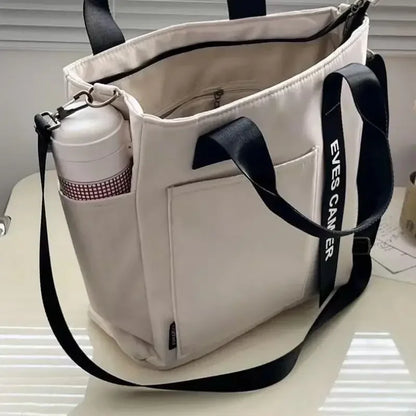 Fashion Nylon Tote Handbag with Zipper and Multiple Pockets