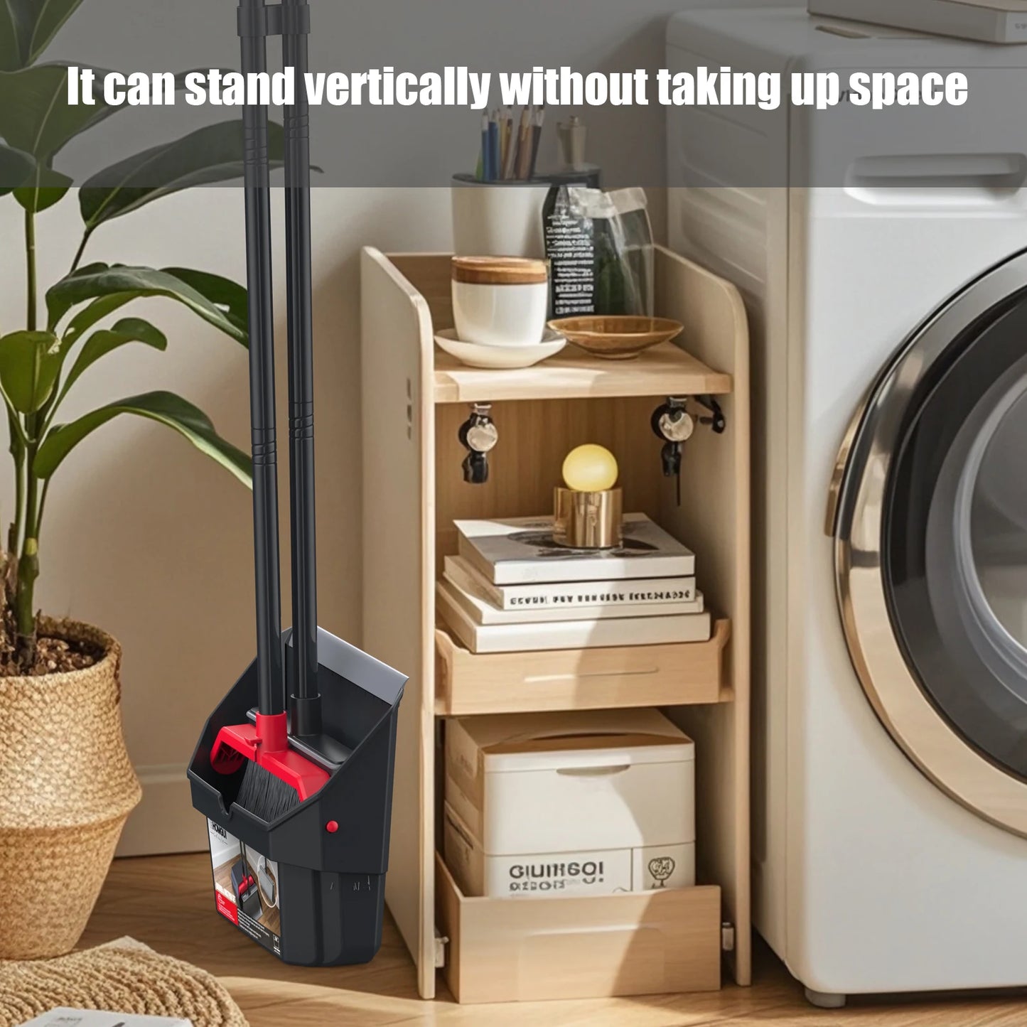 Adjustable Long-Handle Broom and Dustpan Set with Folding Dustpan