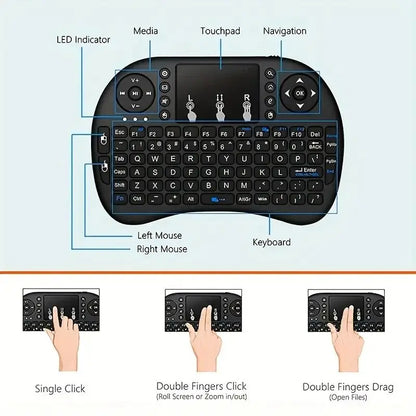 Compact Wireless Keyboard with Touchpad and Remote Control Function