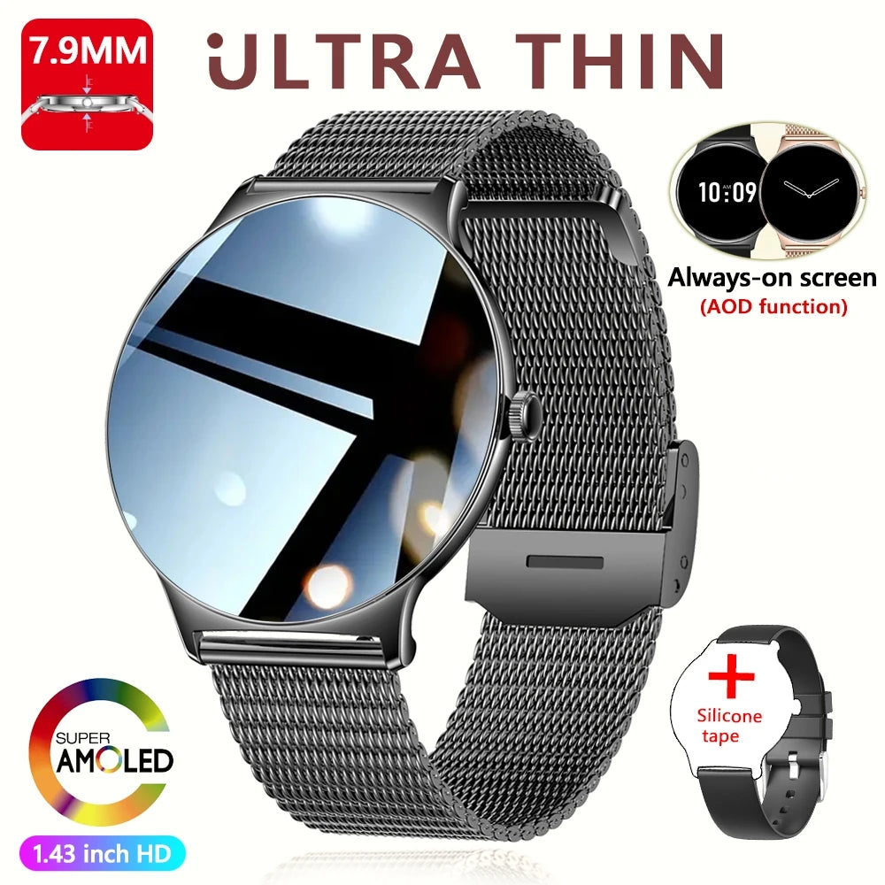 Fashion Slim Smartwatch for Women with Bluetooth 5.3, AMOLED Screen and Advanced Fitness Monitoring