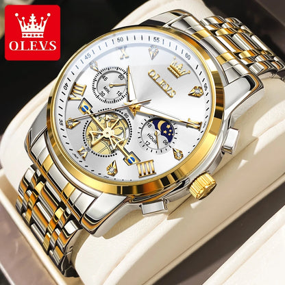Elegant Men’s Chronograph Wristwatch with Roman Numerals and Moon Phase
