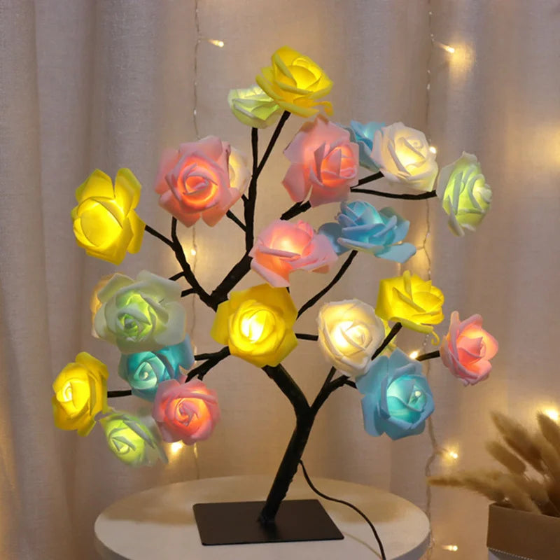 LED Rose Tree Table Lamp USB Fairy Light for Home Decor