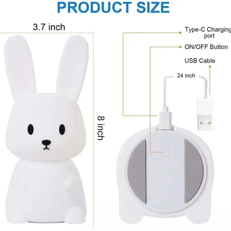 Soft Silicone Bunny Night Light with Touch Control & 7-Colour Modes