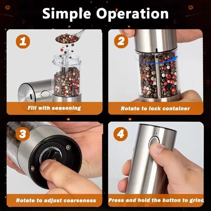 Wireless Electric Salt & Pepper Grinder Stainless Steel Adjustable