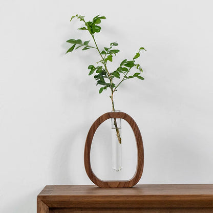 Handmade Solid Wood Holder with Glass Tube for Plant and Flower Display