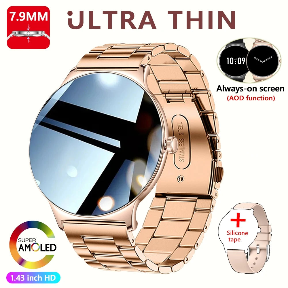 Fashion Slim Smartwatch for Women with Bluetooth 5.3, AMOLED Screen and Advanced Fitness Monitoring