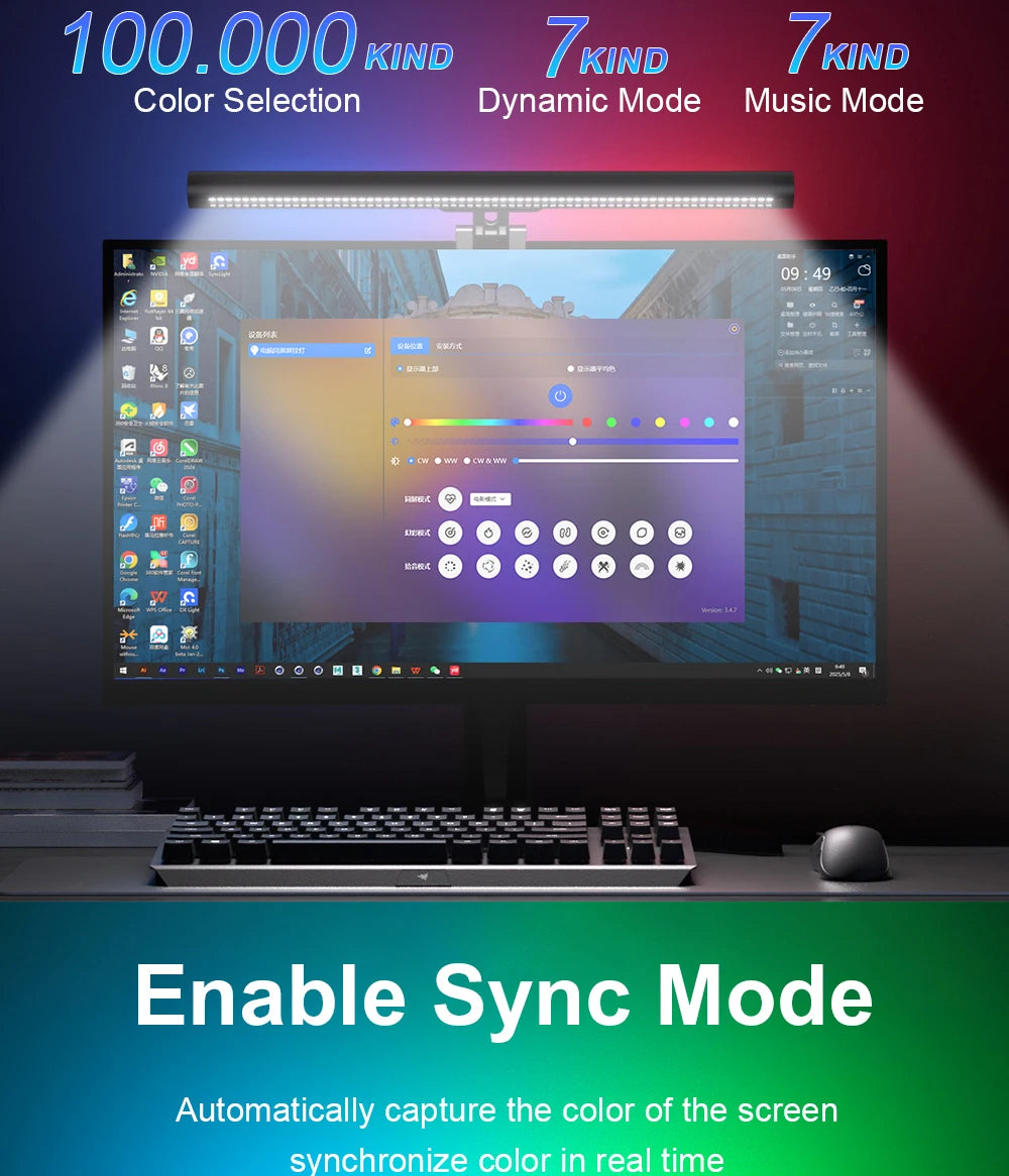 LED Monitor Light Bar Eye-Friendly Screen Lamp with RGB Backlight for Gaming & Work