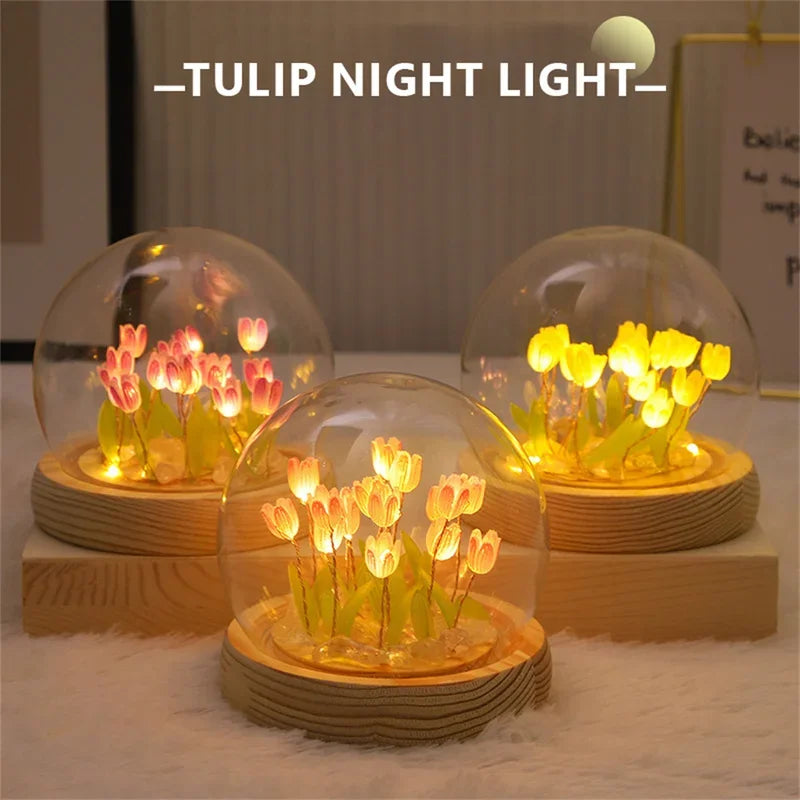 Handmade Tulip Flower LED Night Light for Bedroom Decor