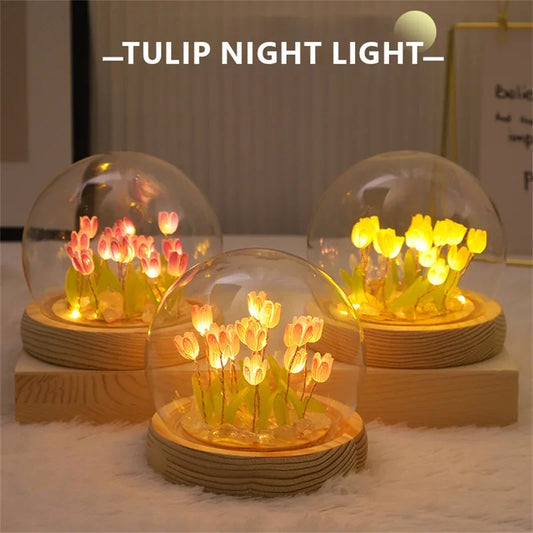 Handmade Tulip Flower LED Night Light for Bedroom Decor
