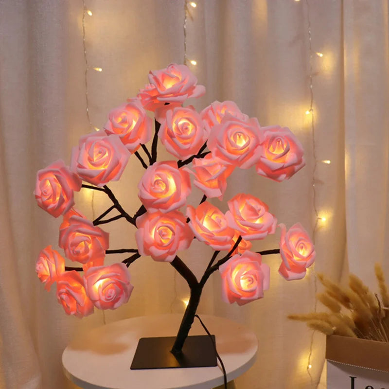 LED Rose Tree Table Lamp USB Fairy Light for Home Decor