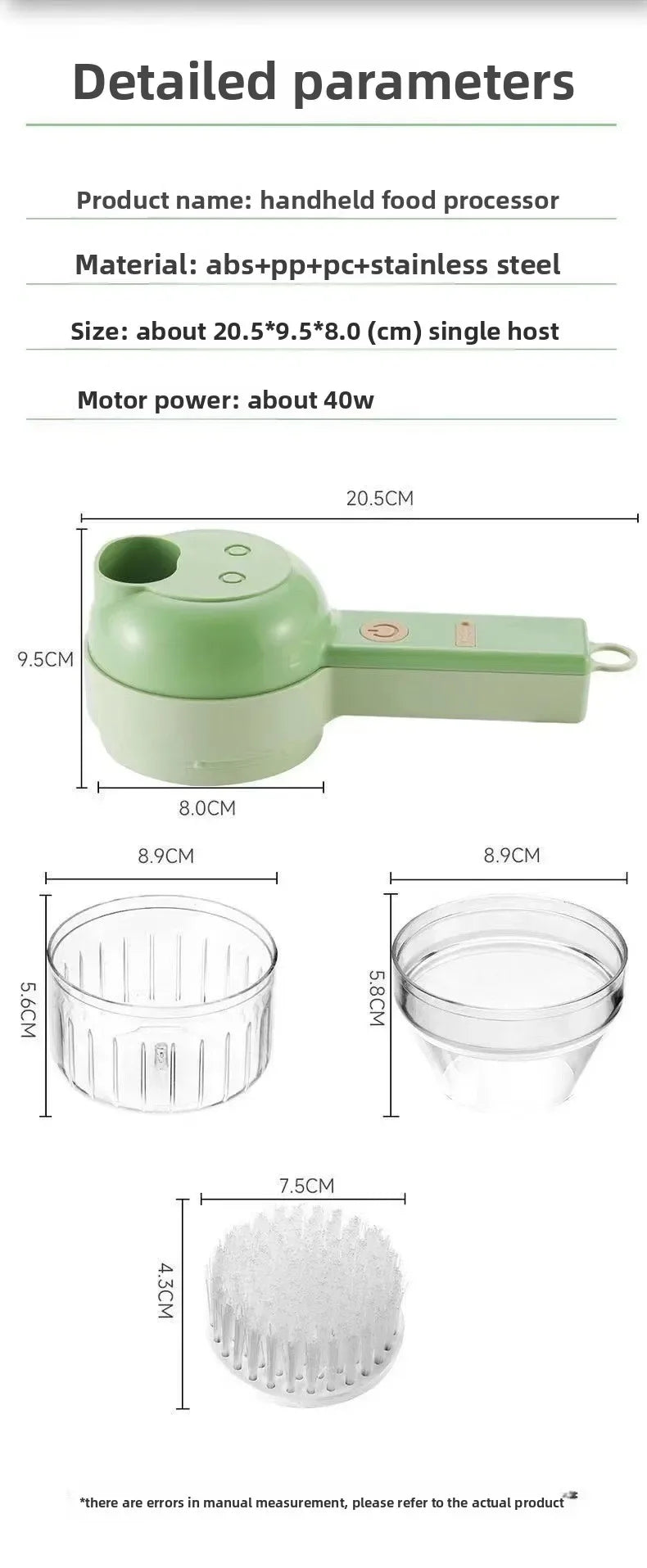 4-in-1 Handheld Electric Food Processor with Cutter, Peeler and Brush