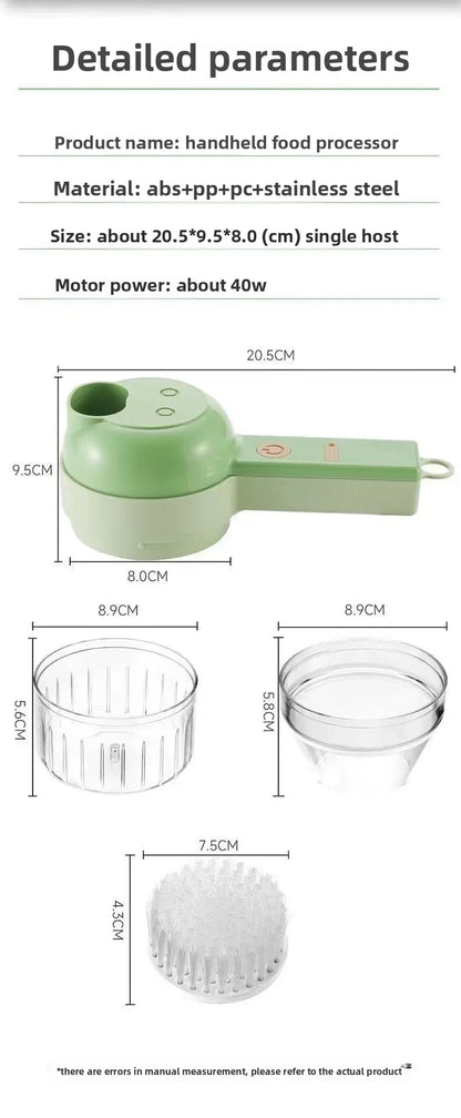 4-in-1 Handheld Electric Food Processor with Cutter, Peeler and Brush