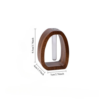 Handmade Solid Wood Holder with Glass Tube for Plant and Flower Display
