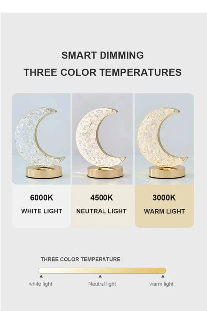 3D Crystal Moon Bedside Lamp Touch Control, Rechargeable & Stylish Night Light