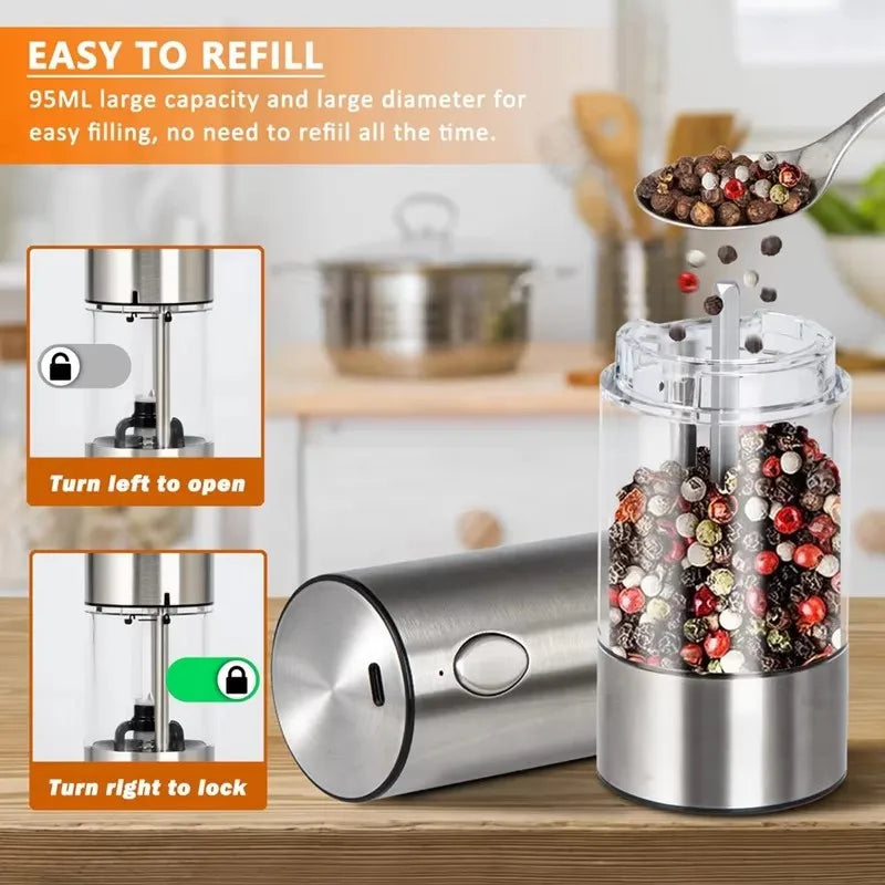 Wireless Electric Salt & Pepper Grinder Stainless Steel Adjustable