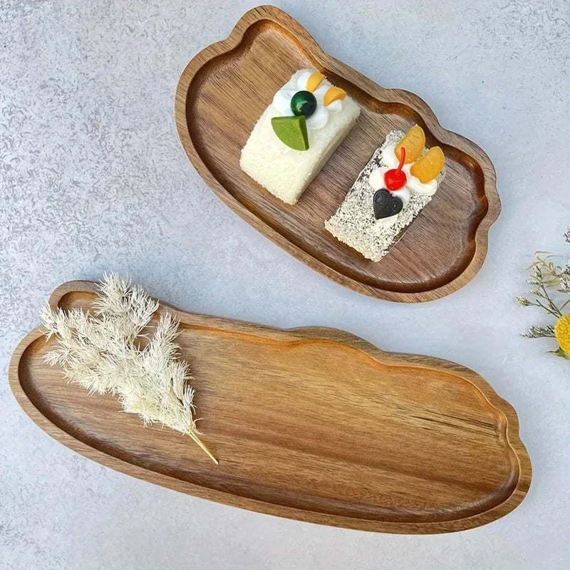 Japanese-Style Wooden Serving Tray for Snacks, Desserts and Coffee