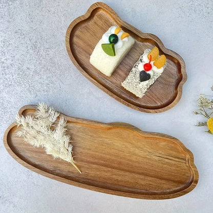 Japanese-Style Wooden Serving Tray for Snacks, Desserts and Coffee