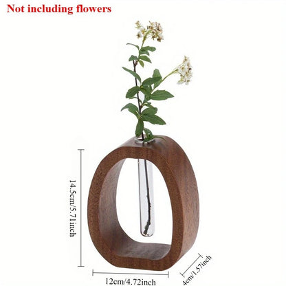 Handmade Solid Wood Holder with Glass Tube for Plant and Flower Display