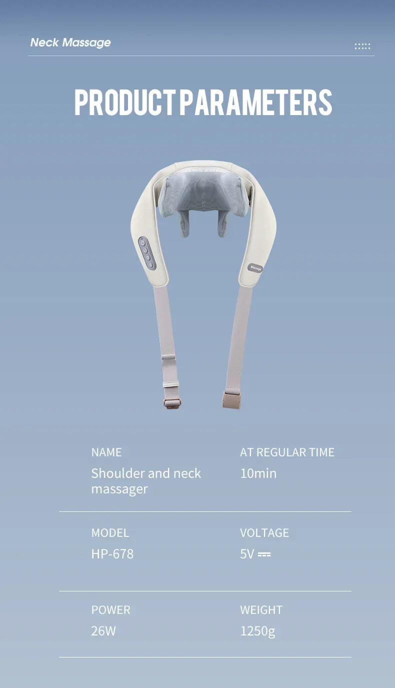 Wireless Neck and Back Massager with Heat, Kneading, and Shoulder Relief