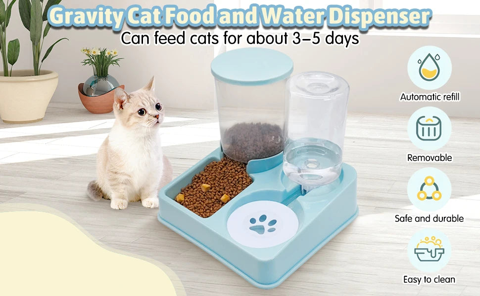 2-in-1 Tilted Pet Feeder Automatic Food and Water Station for Cats