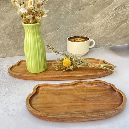 Japanese-Style Wooden Serving Tray for Snacks, Desserts and Coffee