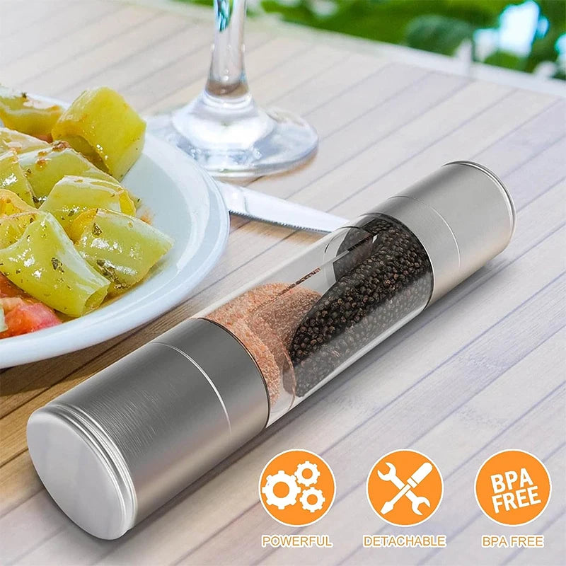 2-in-1 Manual Salt & Pepper Grinder Stainless Steel Adjustable Ceramic Spice Mill