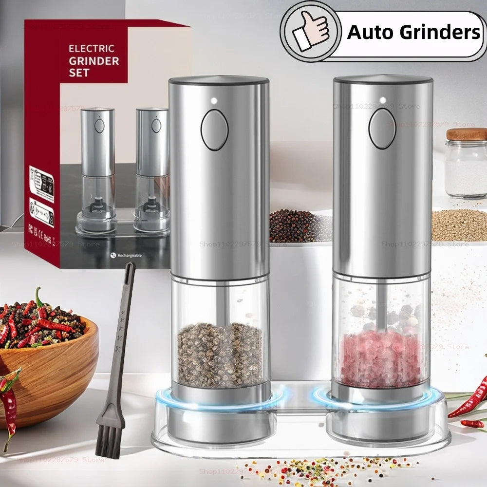 Wireless Electric Salt & Pepper Grinder Stainless Steel Adjustable