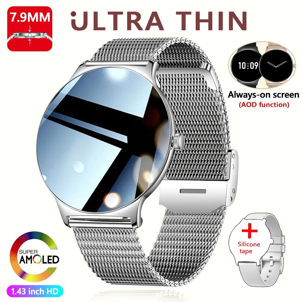 Fashion Slim Smartwatch for Women with Bluetooth 5.3, AMOLED Screen and Advanced Fitness Monitoring