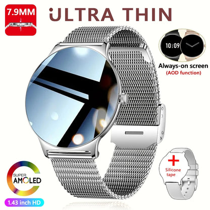 Fashion Slim Smartwatch for Women with Bluetooth 5.3, AMOLED Screen and Advanced Fitness Monitoring