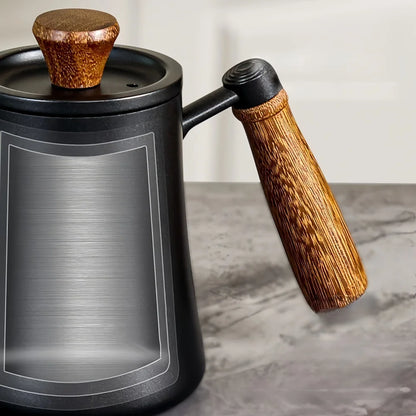 500ml Stainless Steel Coffee Pot with Thermometer and Wooden Handle
