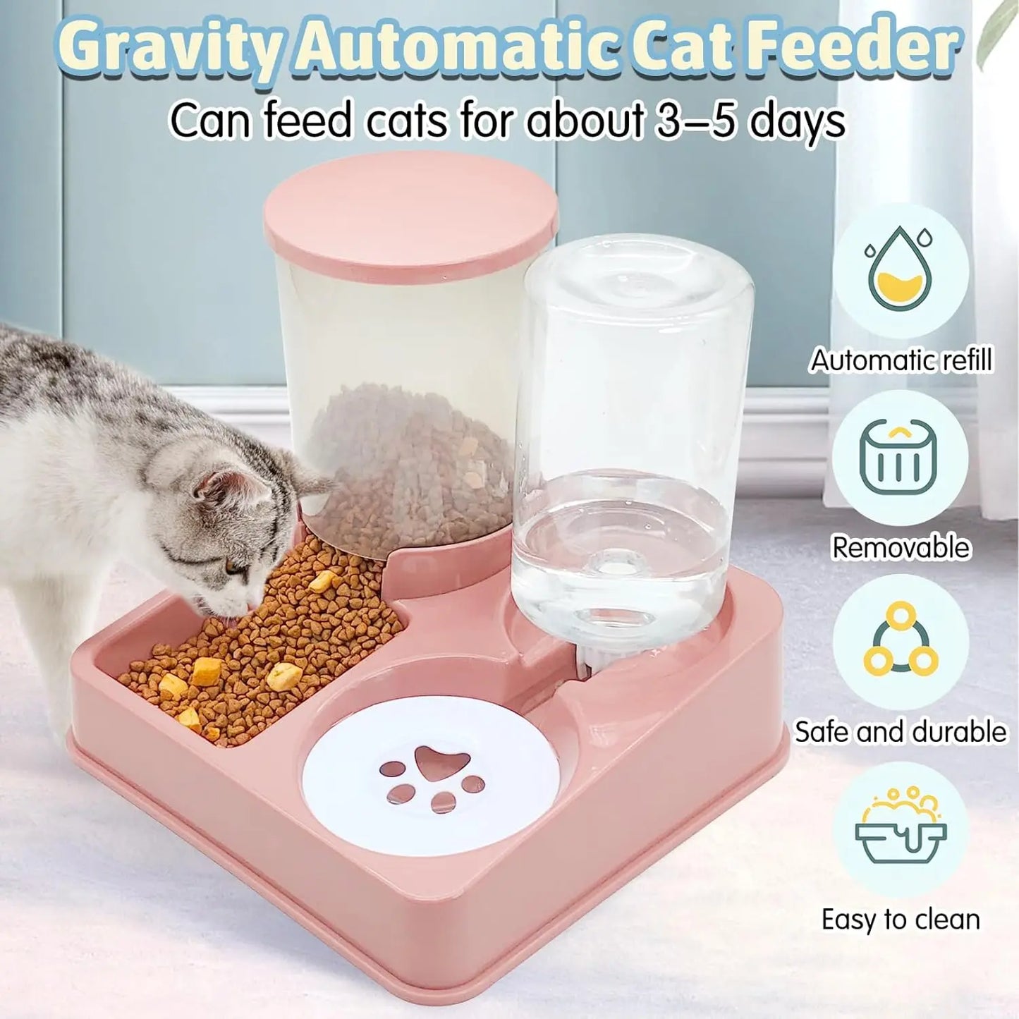 2-in-1 Tilted Pet Feeder Automatic Food and Water Station for Cats