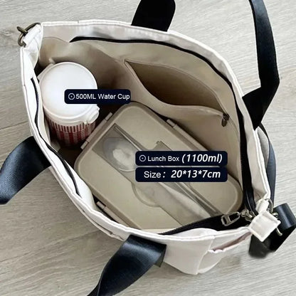 Fashion Nylon Tote Handbag with Zipper and Multiple Pockets