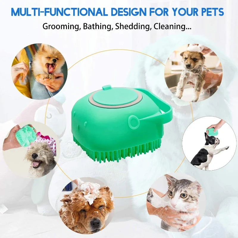 Pet Shampoo Brush with 80ml Dispenser for Dogs and Cats - Soft Silicone
