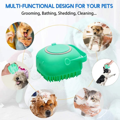 Pet Shampoo Brush with 80ml Dispenser for Dogs and Cats - Soft Silicone