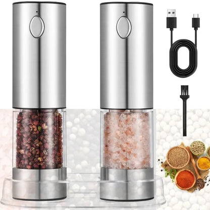 Wireless Electric Salt & Pepper Grinder Stainless Steel Adjustable
