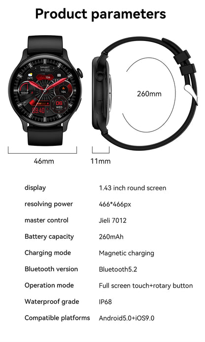 Women’s Sports Smartwatch with 1.43 in AMOLED Screen and Wellness Features