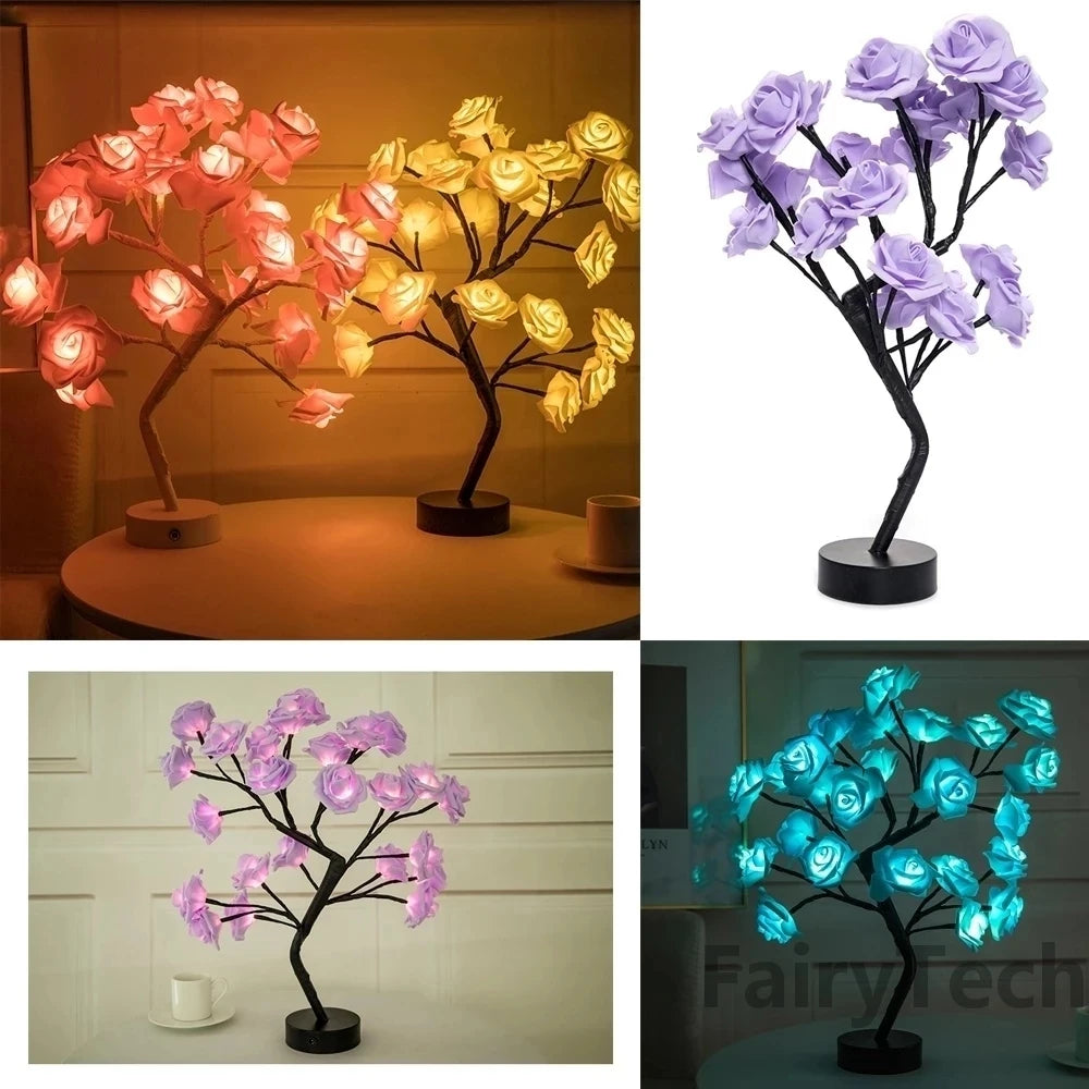 LED Rose Tree Table Lamp USB Fairy Light for Home Decor